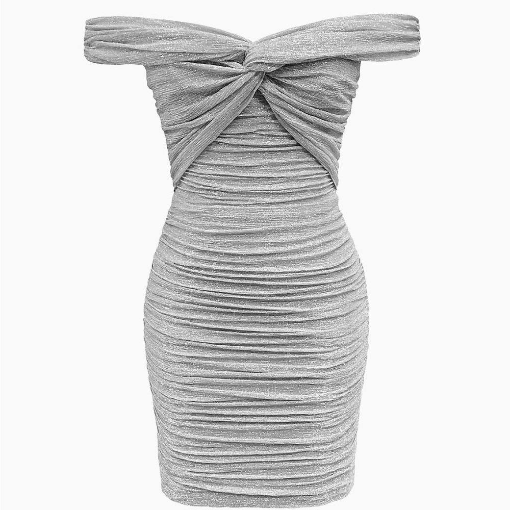 Dress The Population Dakota Metallic Knit Mini Dress Bodycon Dove Multi L Nwt